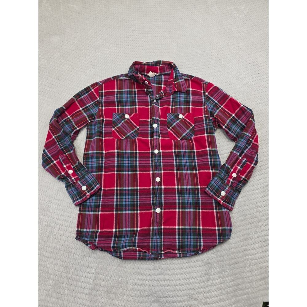 Lands End Kids Shirt Boys Large 14/16 Red Plaid Flannel Button Up - Picture 1 of 8